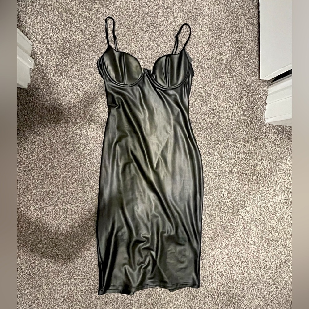 Lac bleu faux leather black dress Medium NWT